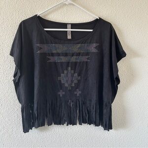 Voll Women’s Cropped Fringe Shirt M Southwestern Print Festival Rodeo Cowgirl